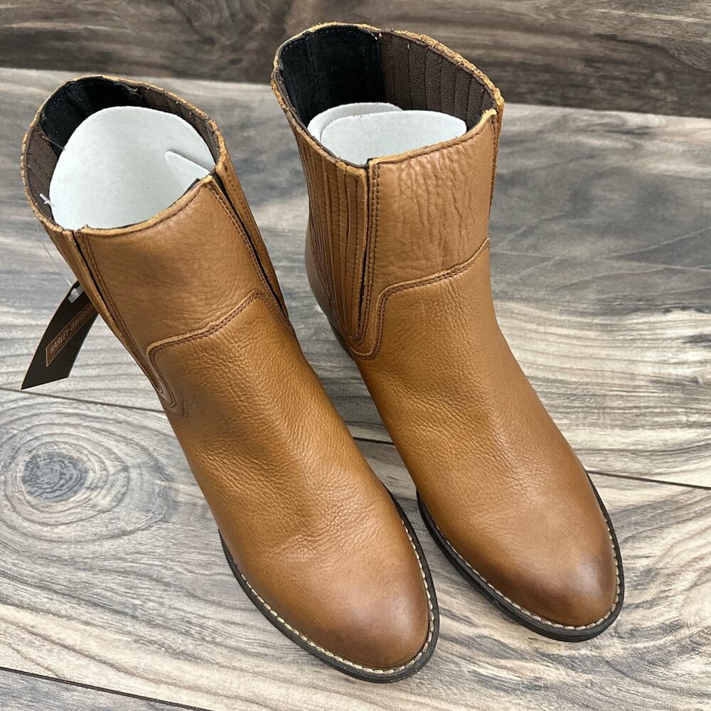 NIB Harley Davidson Lorene Gore Western Moto Ankle Leather Boots Tan 8.5M - Picture 2 of 12